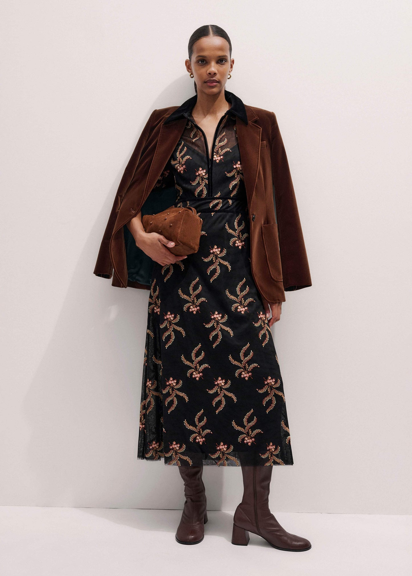ME and EM Clothing Black Autumn Floral Embroidery Maxi Dress