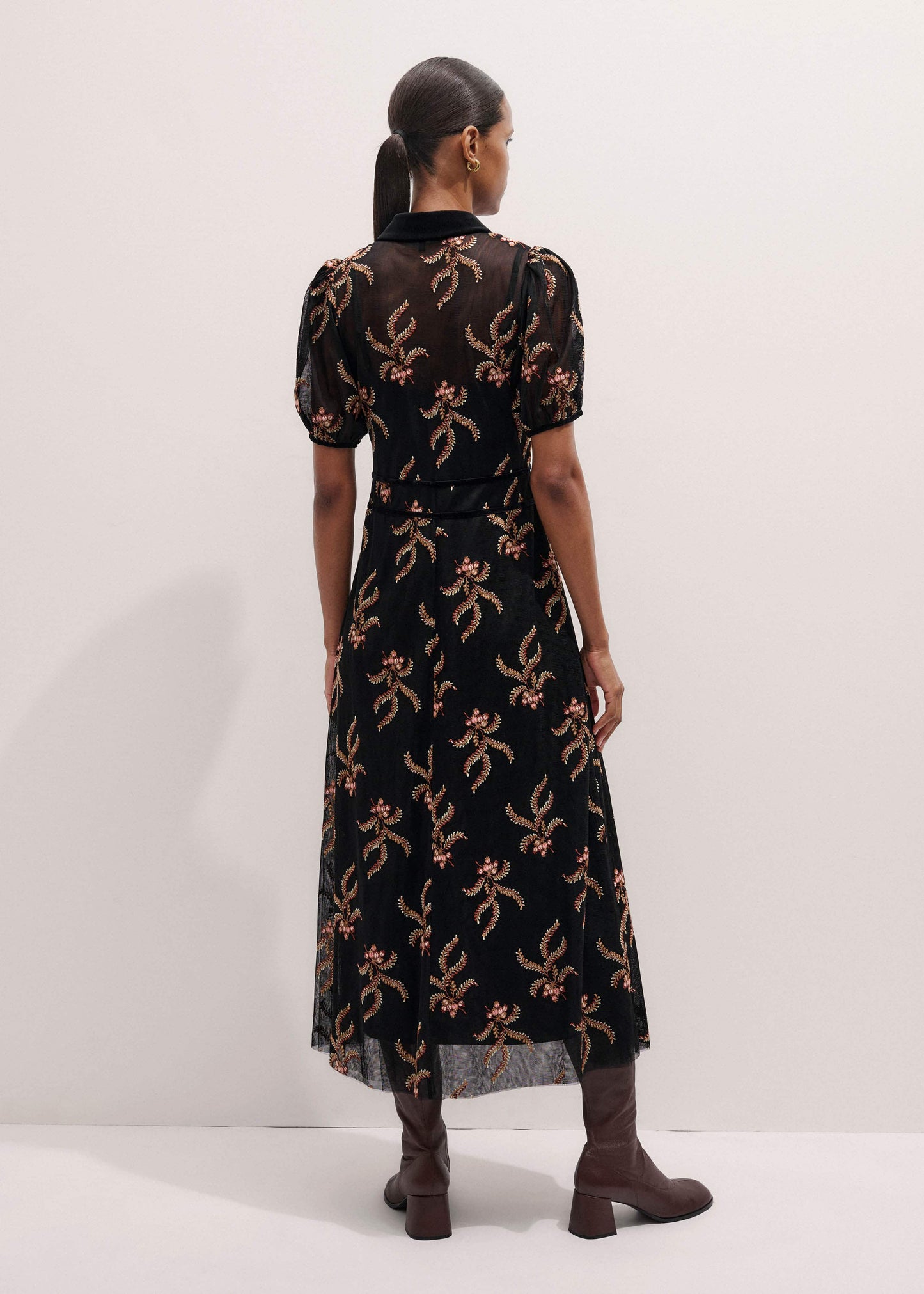 ME and EM Clothing Black Autumn Floral Embroidery Maxi Dress