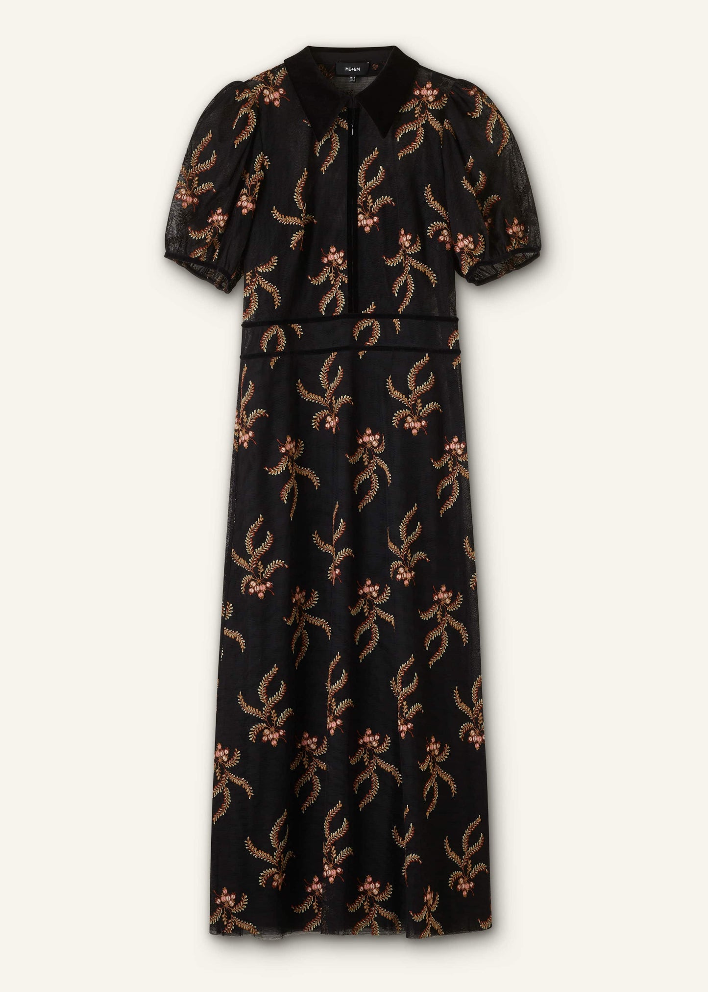 ME and EM Clothing Black Autumn Floral Embroidery Maxi Dress
