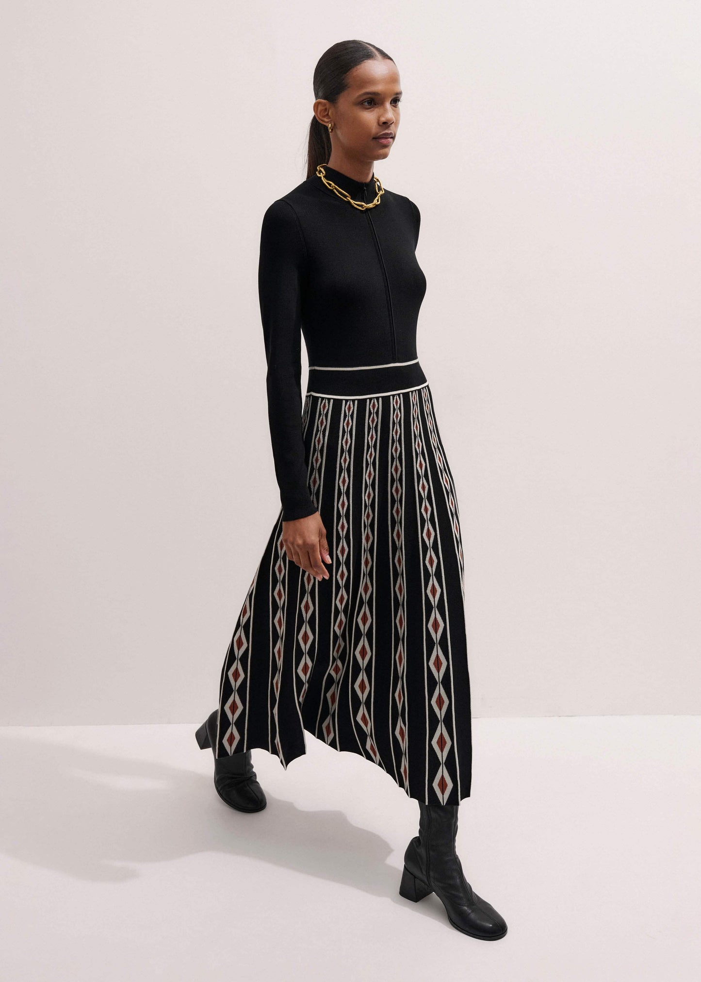 ME and EM Clothing Black Jacquard Half Zip Maxi Dress