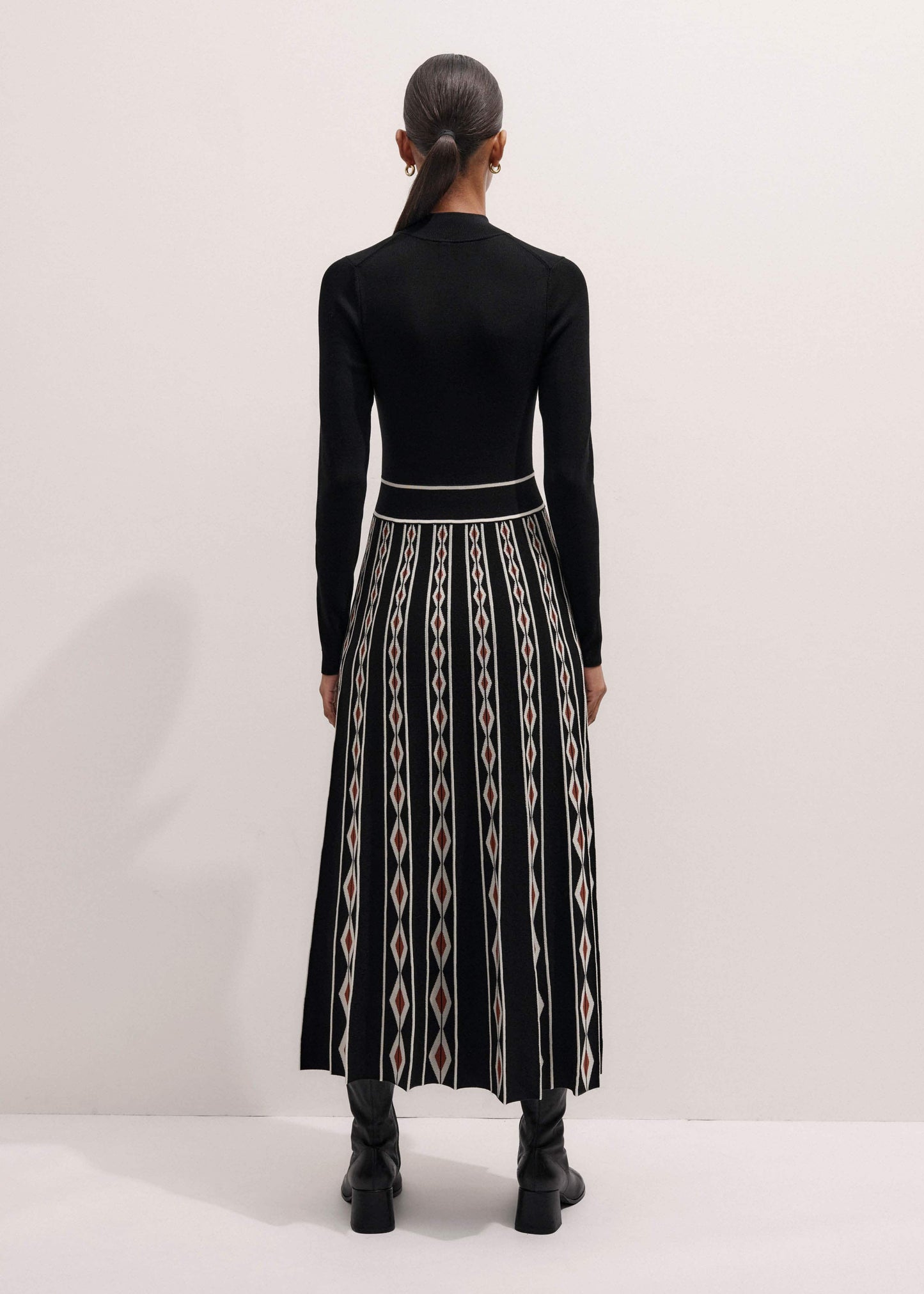 ME and EM Clothing Black Jacquard Half Zip Maxi Dress