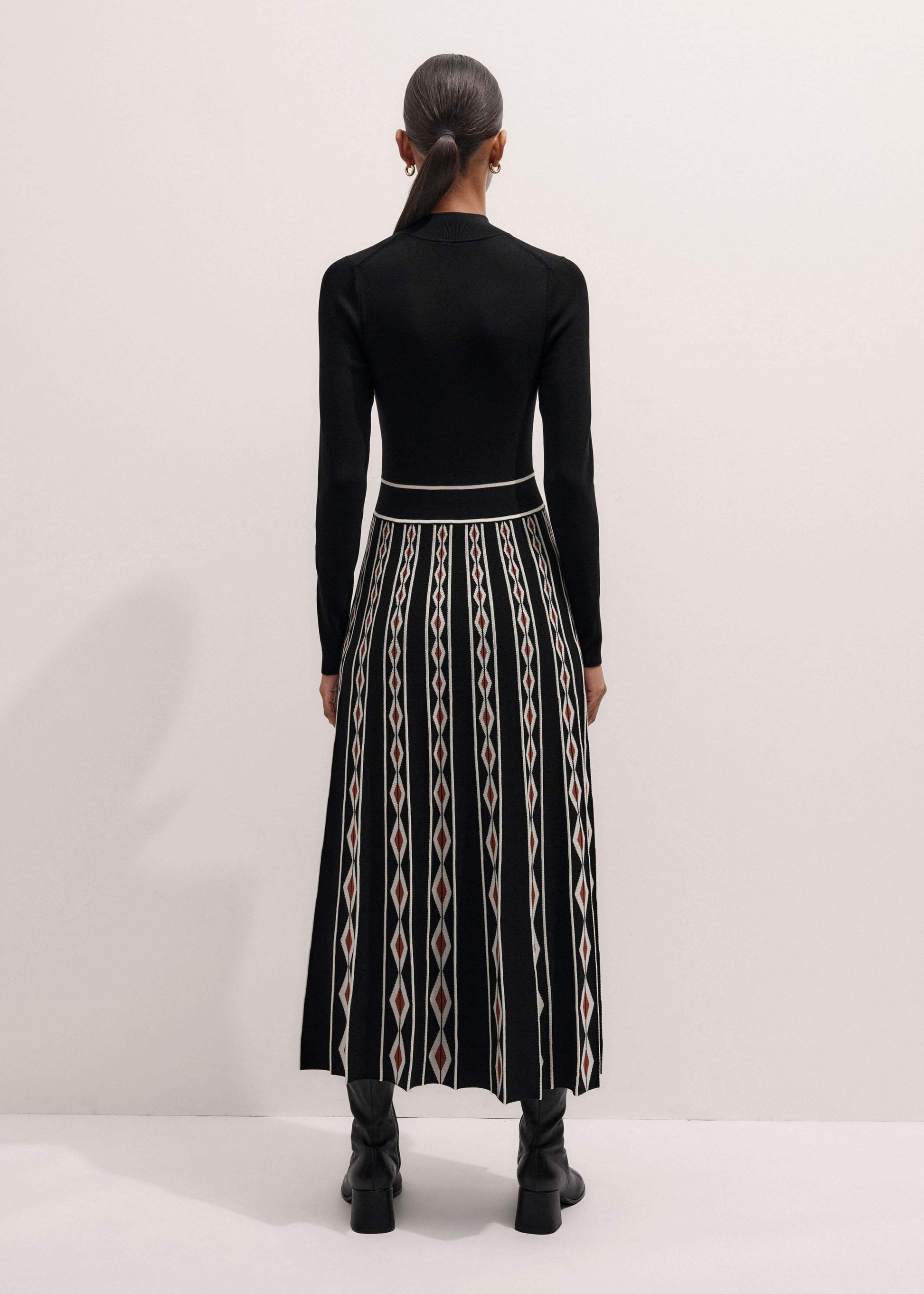 ME and EM Clothing Black Jacquard Half Zip Maxi Dress