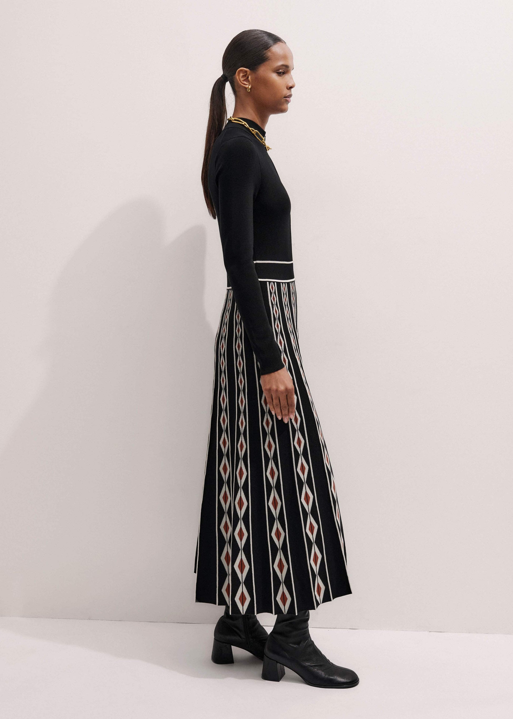 ME and EM Clothing Black Jacquard Half Zip Maxi Dress
