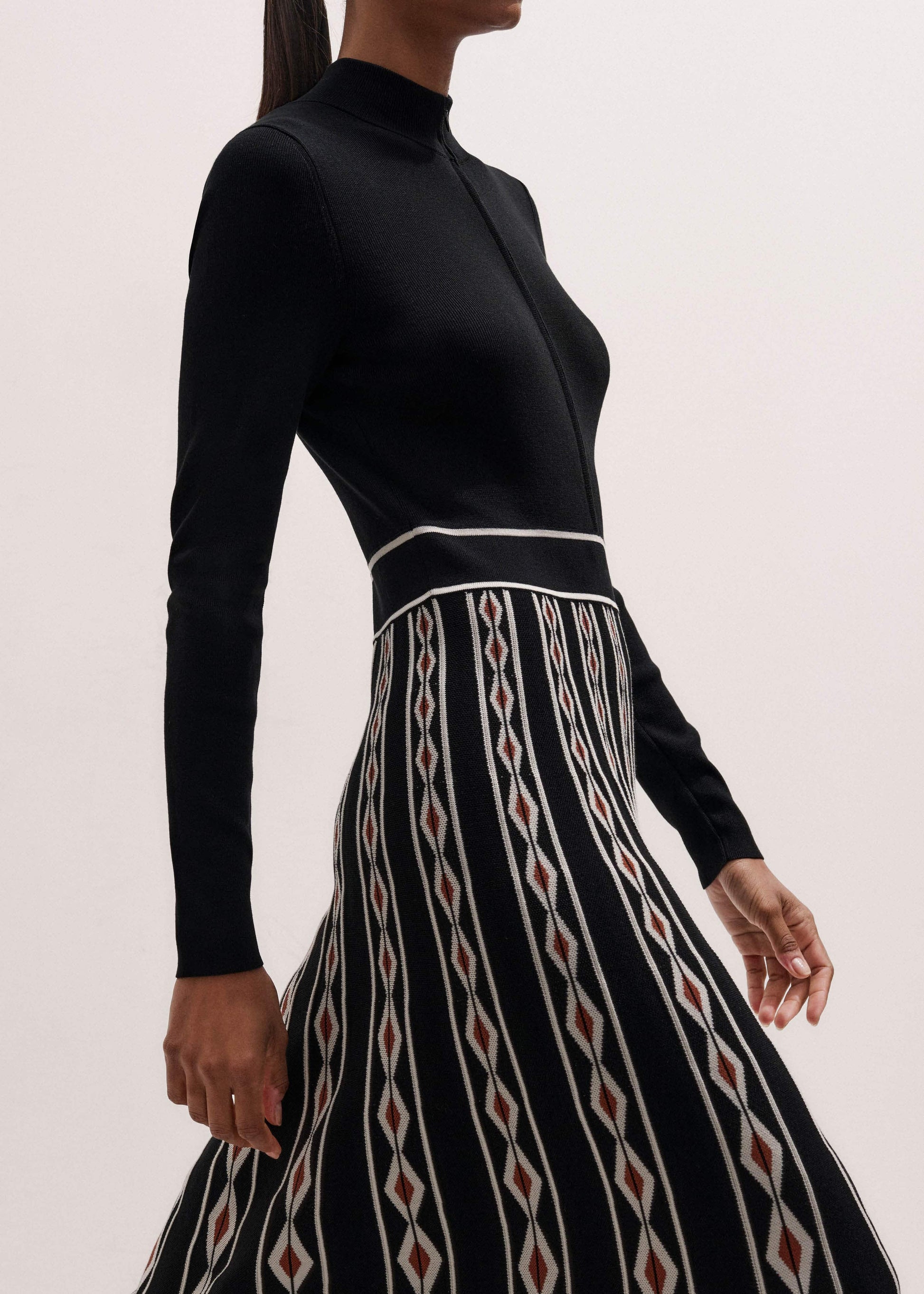 ME and EM Clothing Black Jacquard Half Zip Maxi Dress