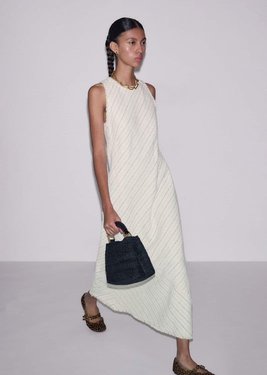 ME and EM Clothing Ivory Striped Bias Cut Maxi Dress