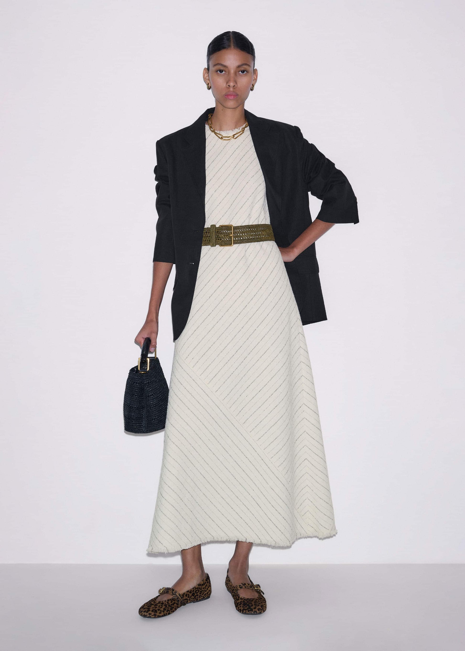 ME and EM Clothing Ivory Striped Bias Cut Maxi Dress