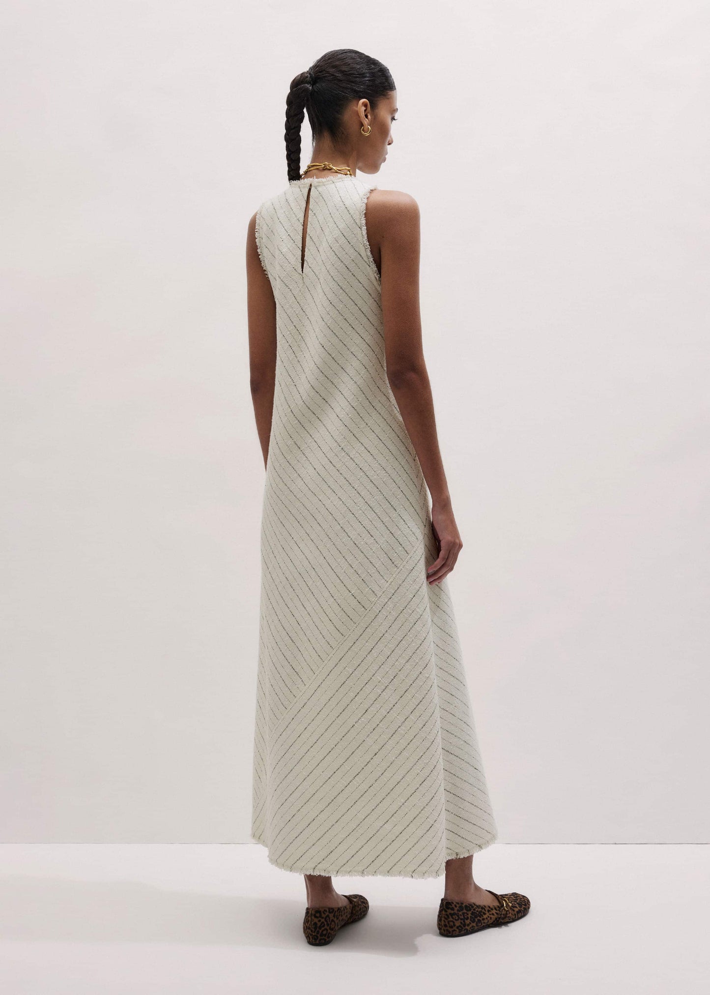 ME and EM Clothing Ivory Striped Bias Cut Maxi Dress