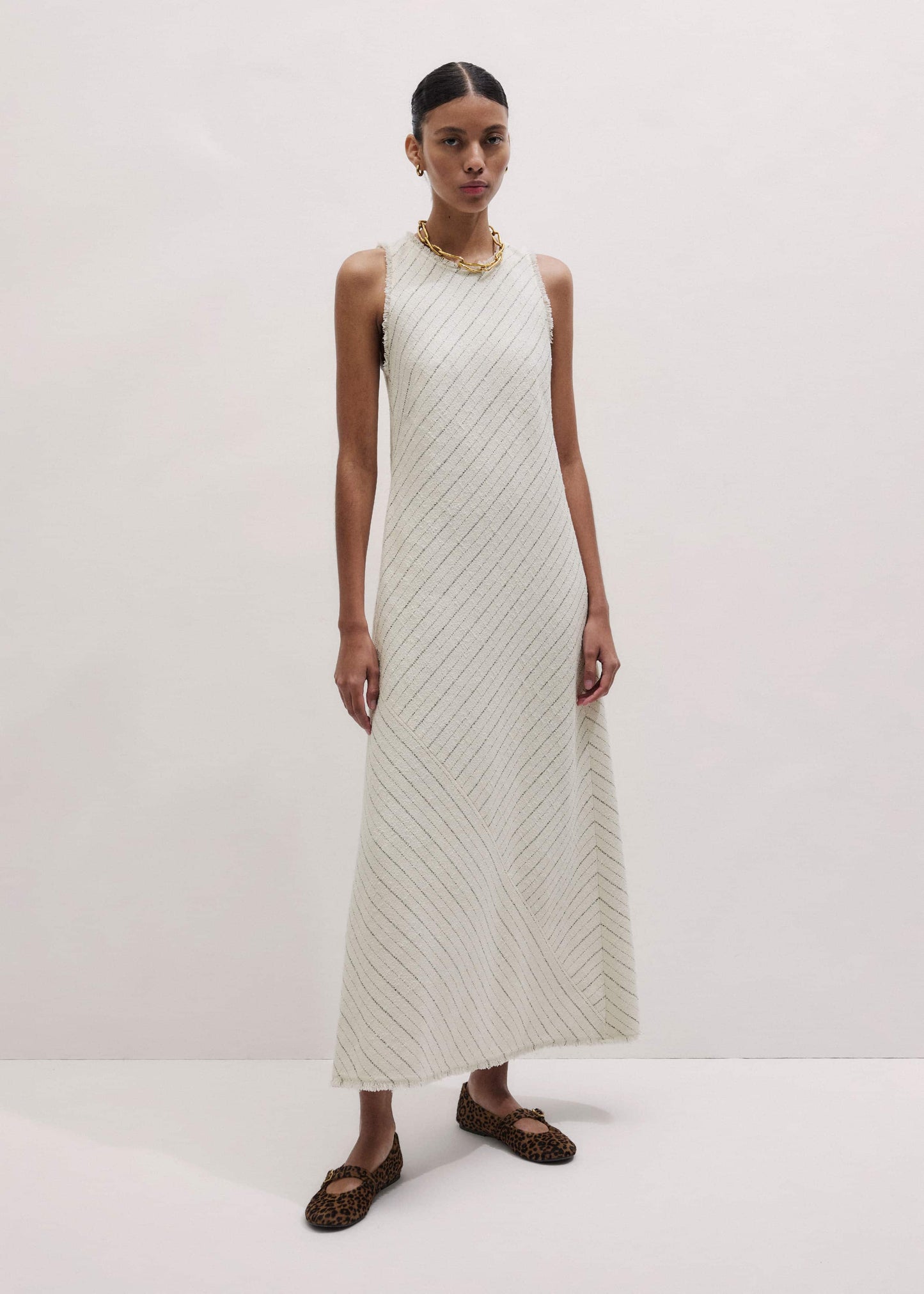 ME and EM Clothing Ivory Striped Bias Cut Maxi Dress