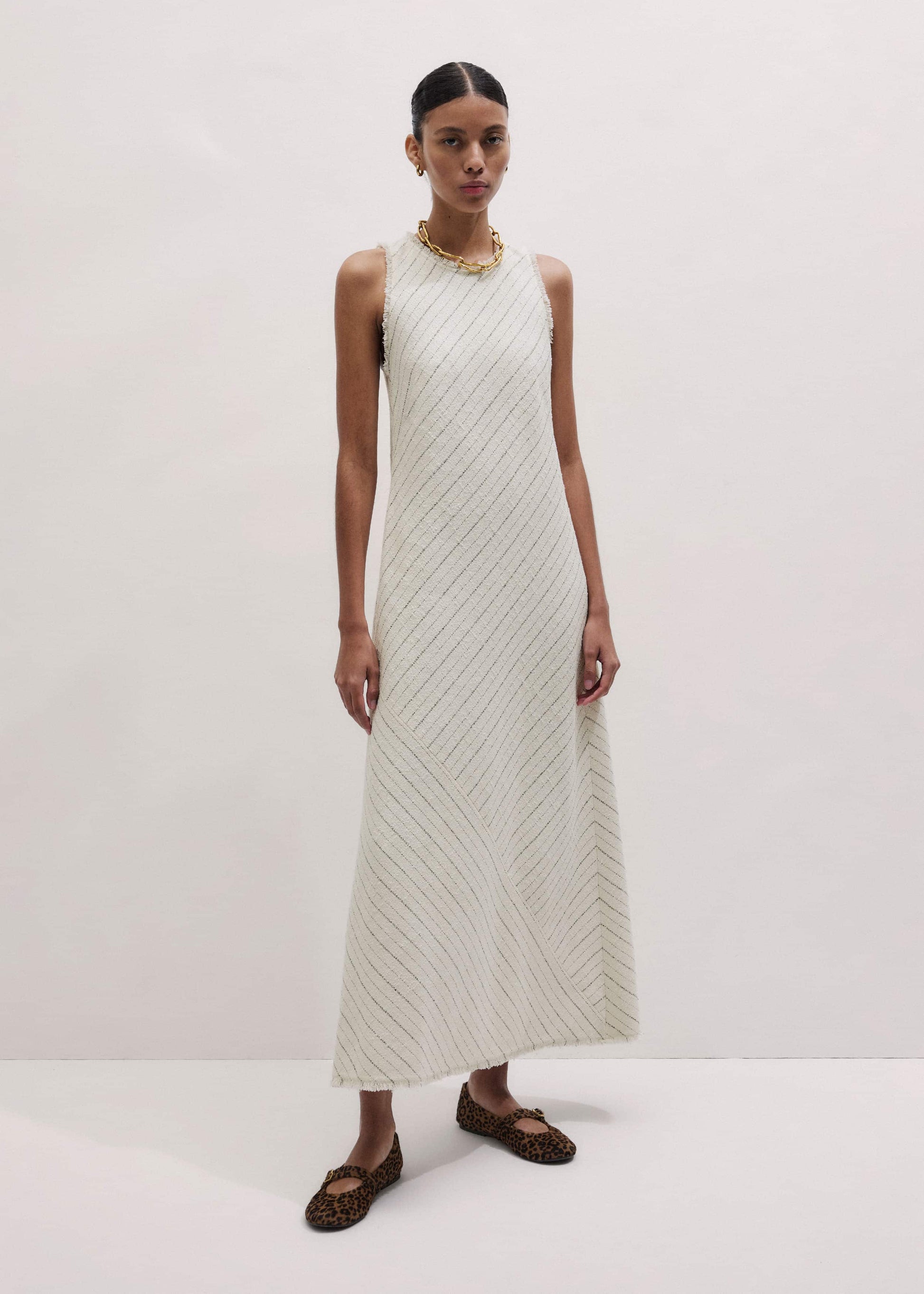 ME and EM Clothing Ivory Striped Bias Cut Maxi Dress