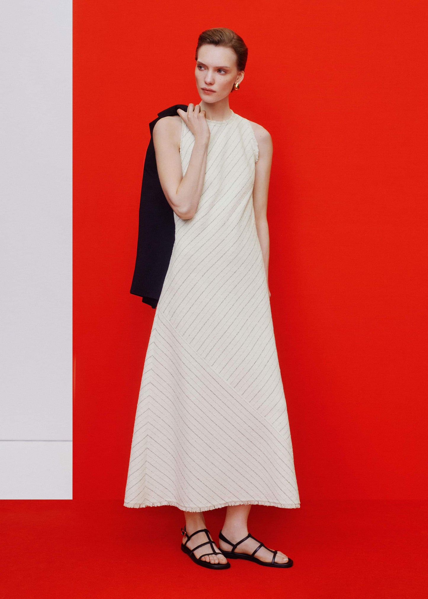 ME and EM Clothing Ivory Striped Bias Cut Maxi Dress