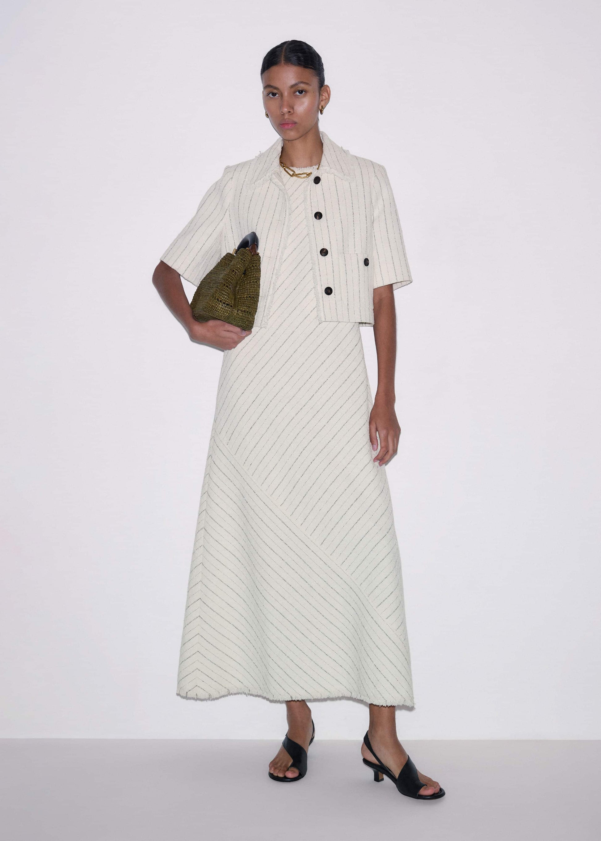 ME and EM Clothing Ivory Striped Bias Cut Maxi Dress