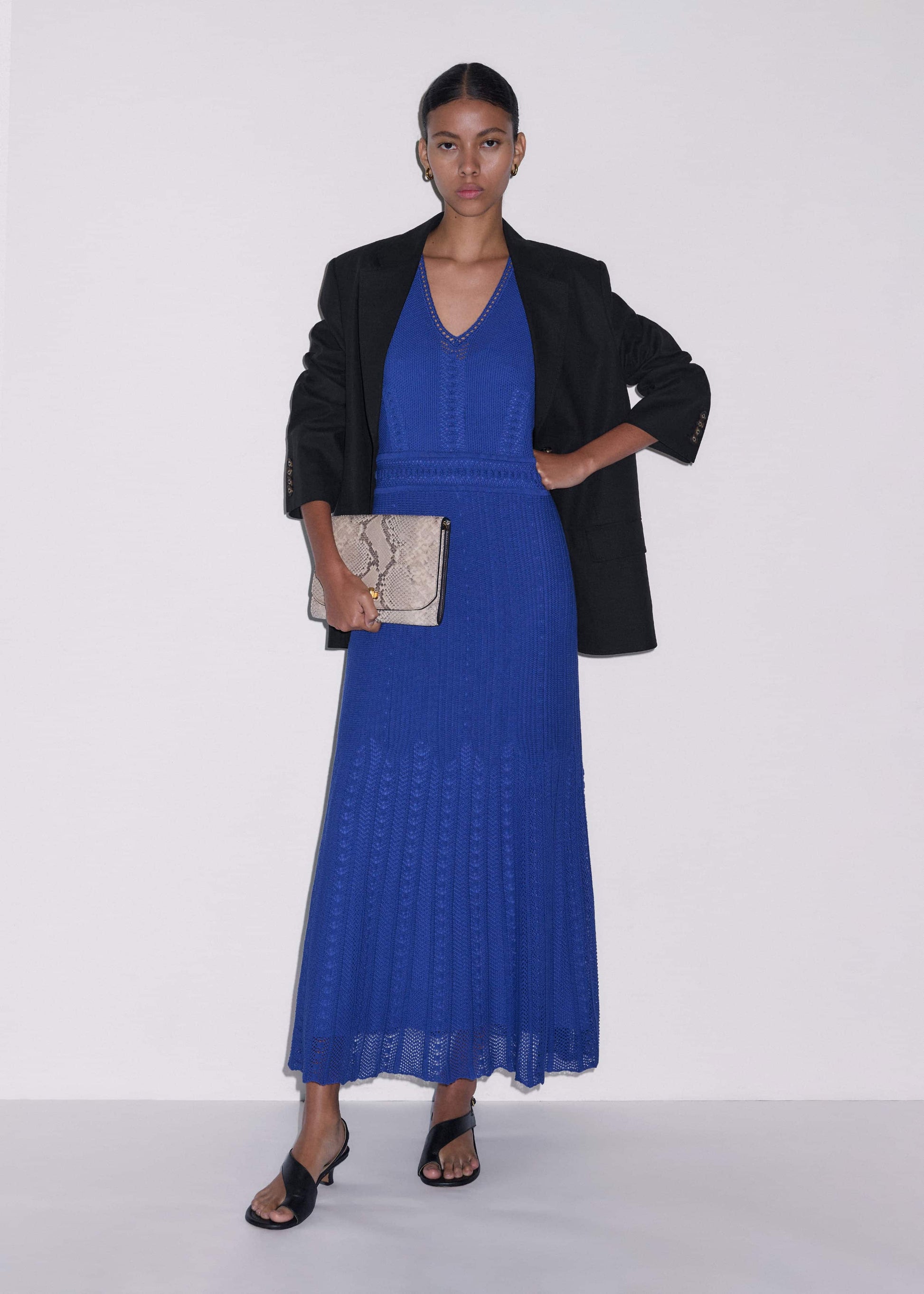 ME and EM Clothing Blue Pointelle Maxi Dress