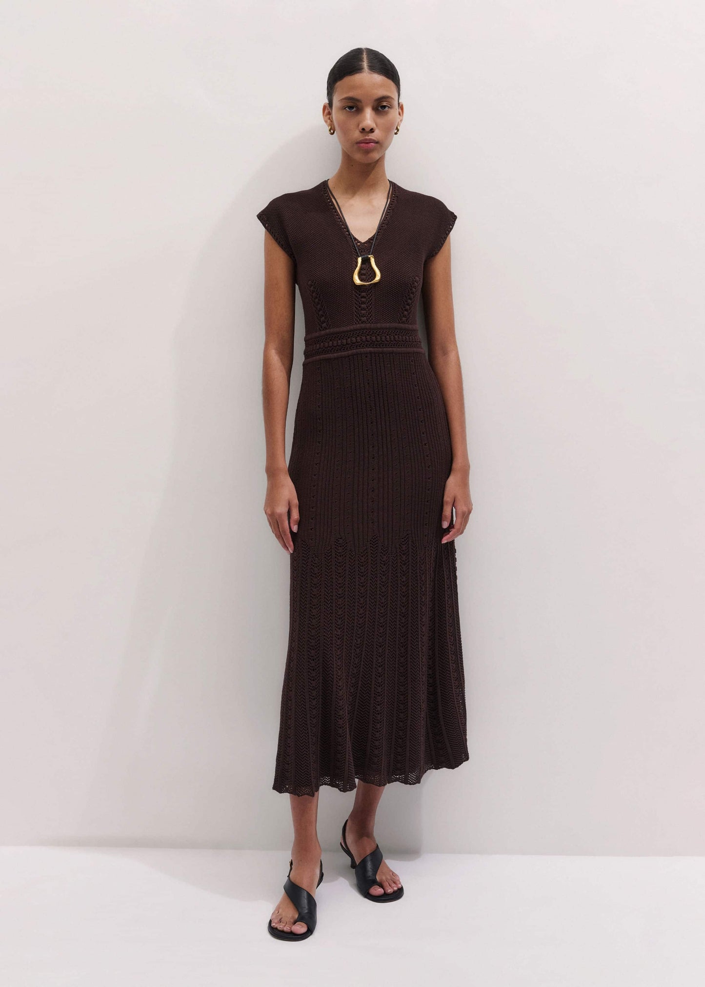 ME and EM Clothing Brown Pointelle Maxi Dress
