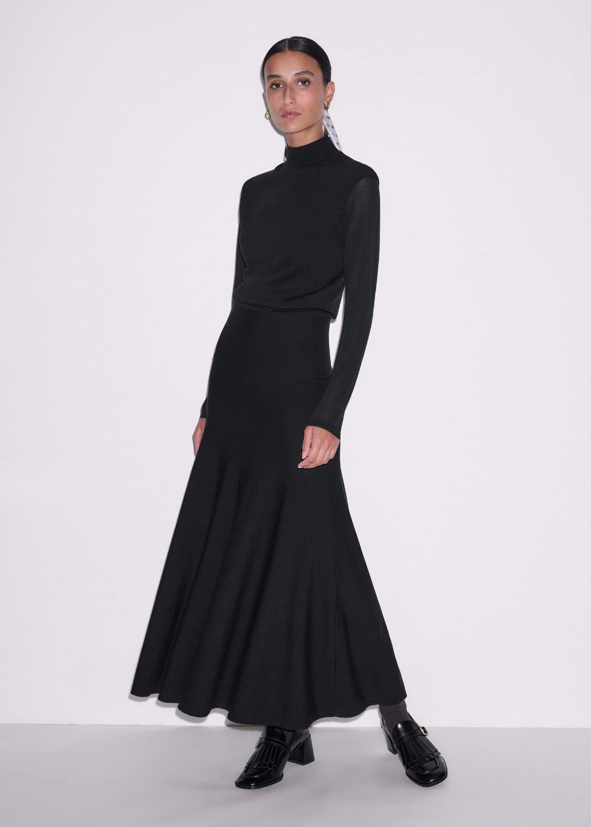 ME and EM Clothing Black High Neck Knit Maxi Dress + Layering Top