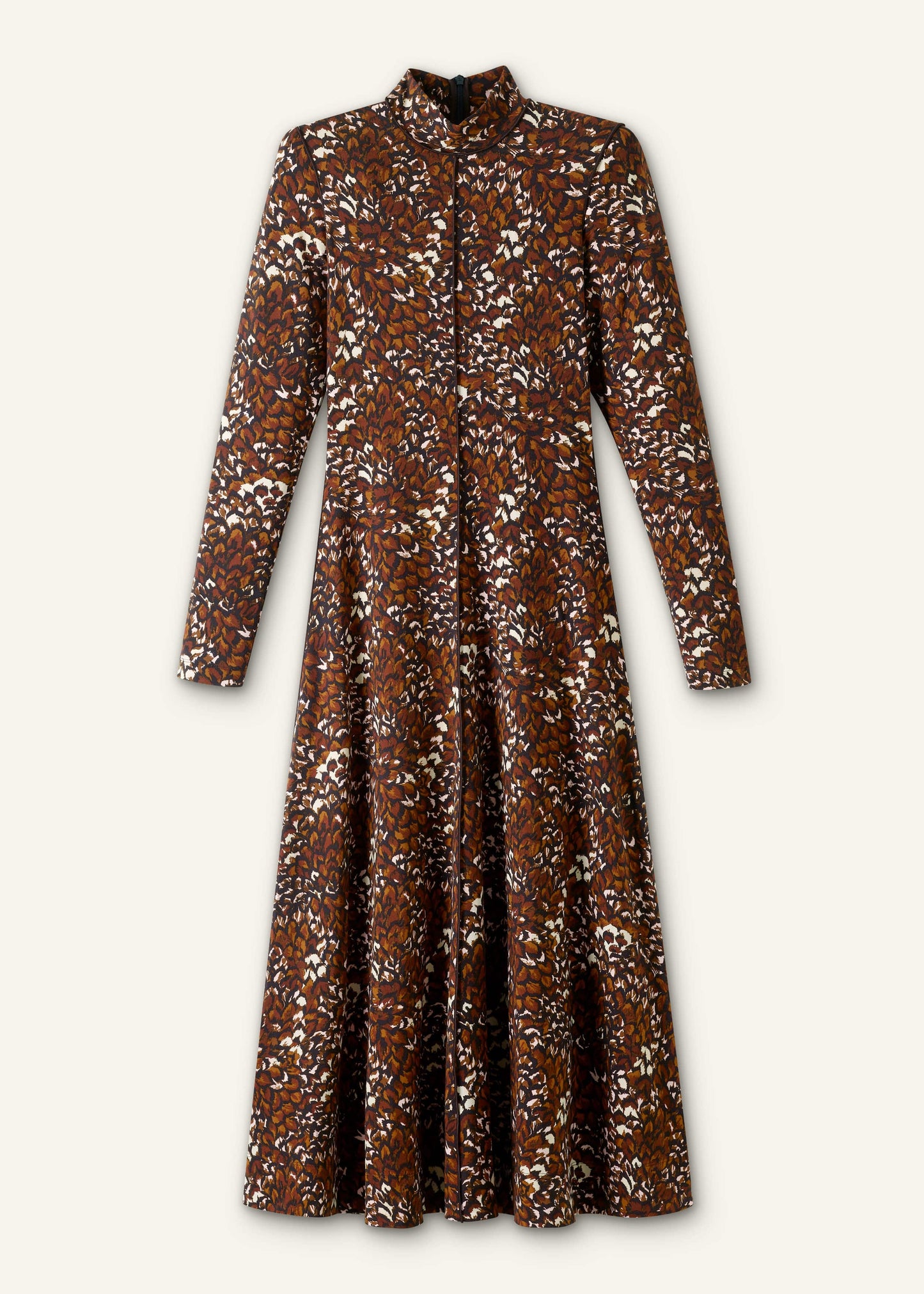 ME and EM Clothing Brown Twisting Feather Print High Neck Maxi Dress