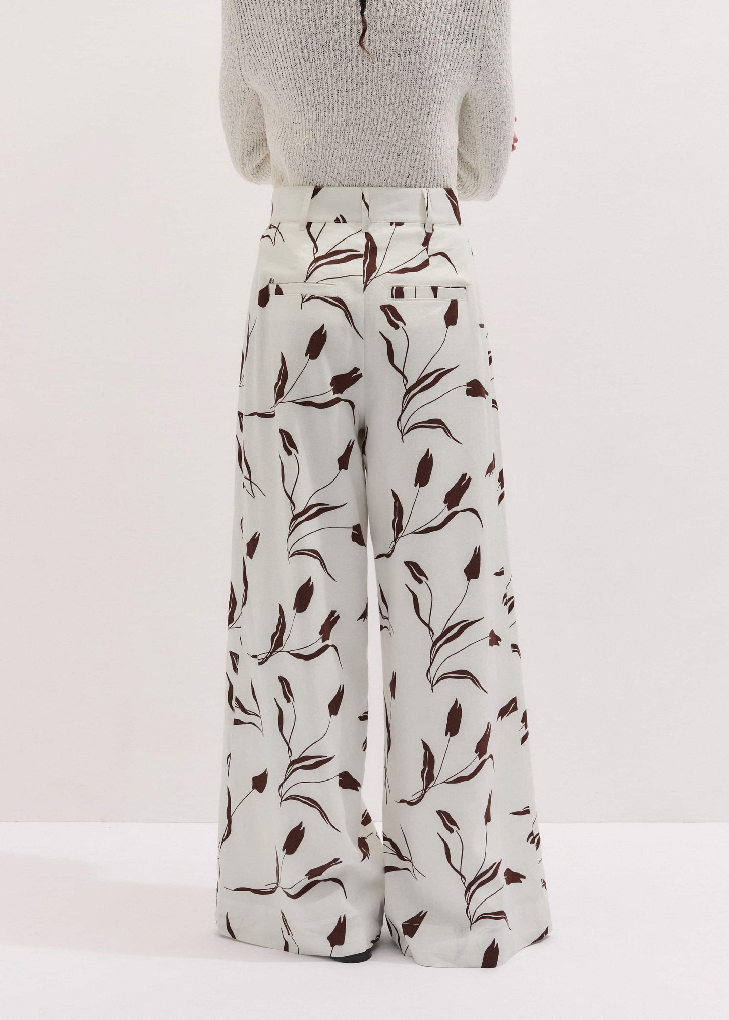 ME and EM Clothing Cream Crease-Less Linen Wide-Leg Pant