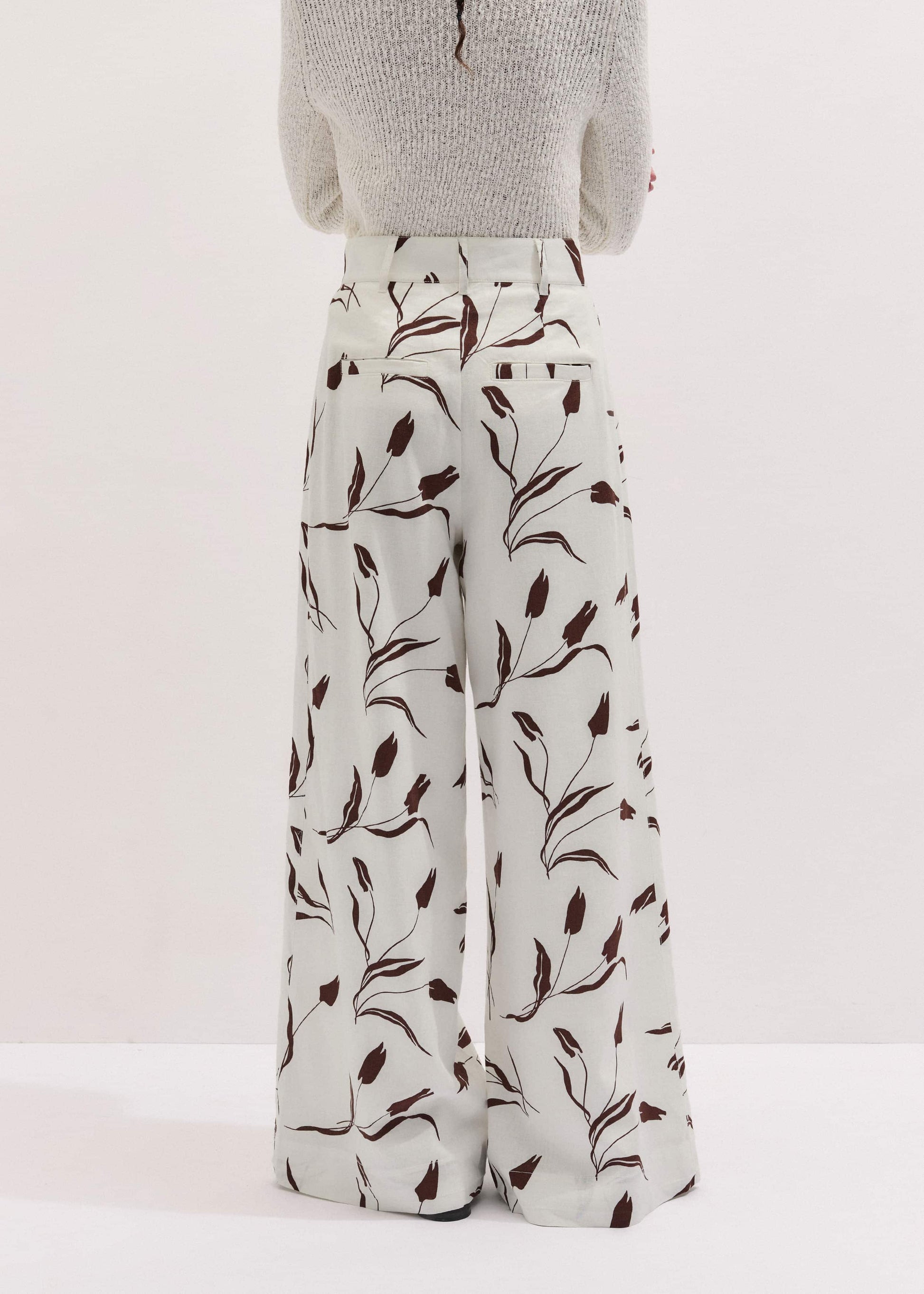 ME and EM Clothing Cream Crease-Less Linen Wide-Leg Pant