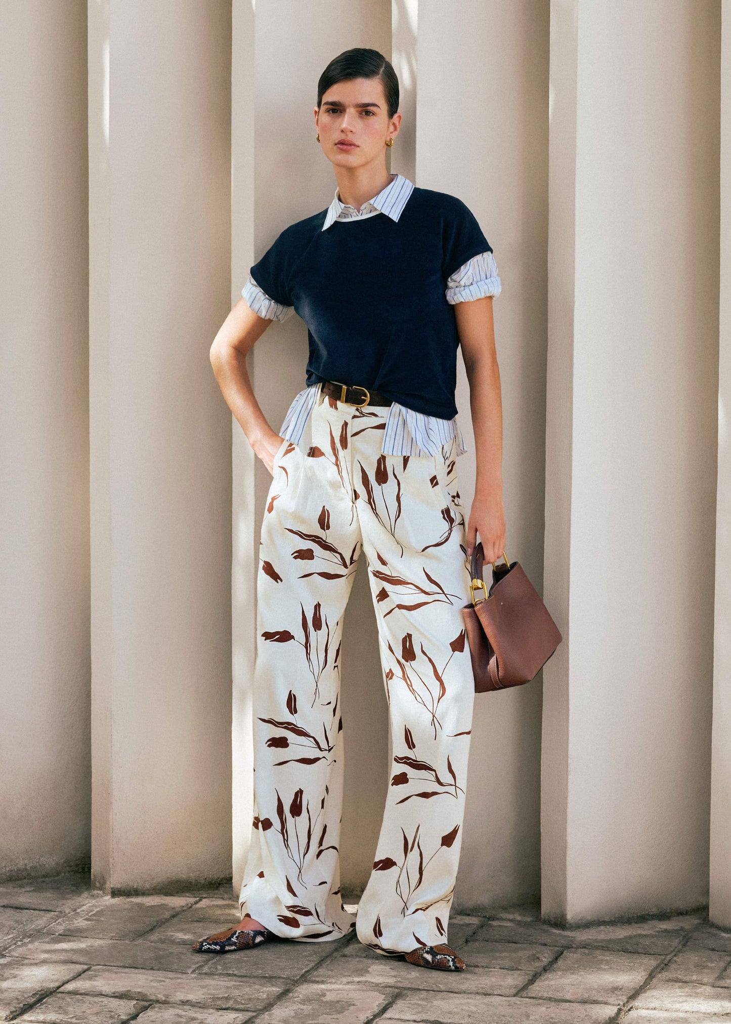 ME and EM Clothing Cream Crease-Less Linen Wide-Leg Pant