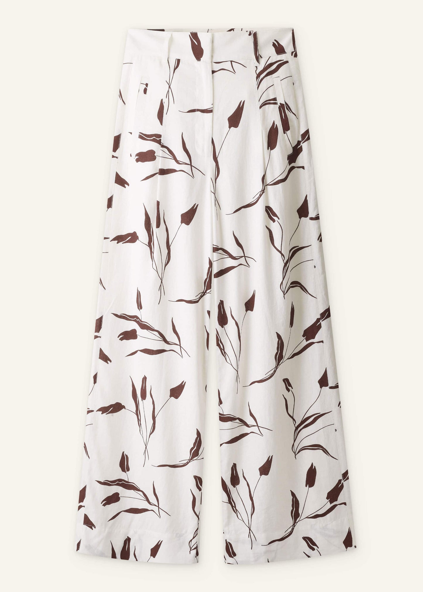 ME and EM Clothing Cream Crease-Less Linen Wide-Leg Pant
