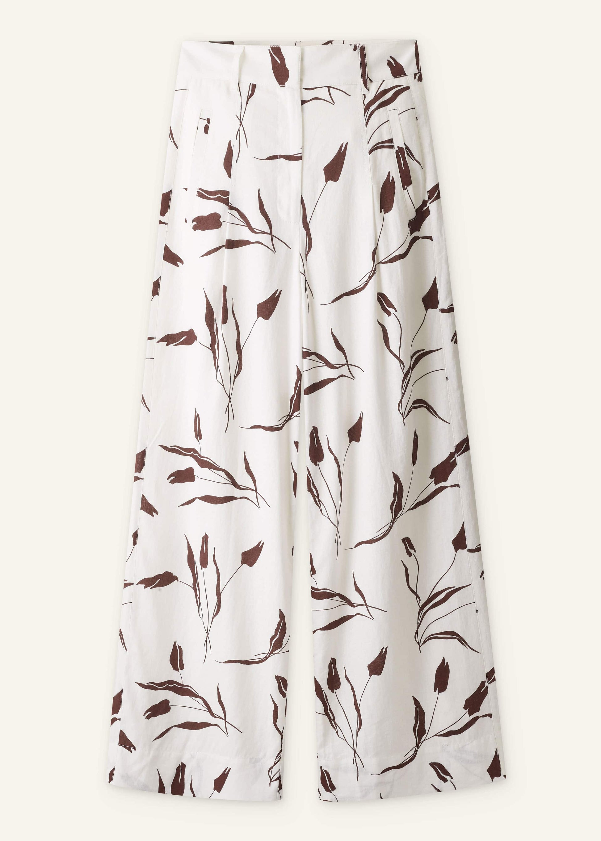 ME and EM Clothing Cream Crease-Less Linen Wide-Leg Pant