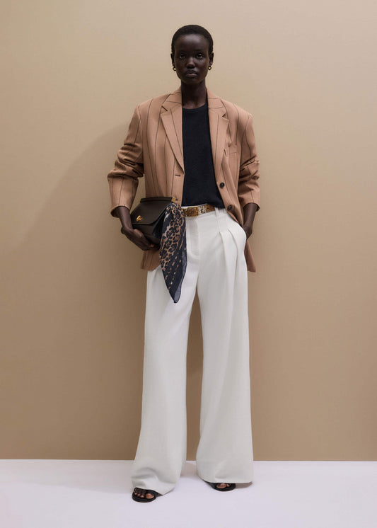 ME and EM Clothing Ivory Double Pleat Wide-Leg Pant