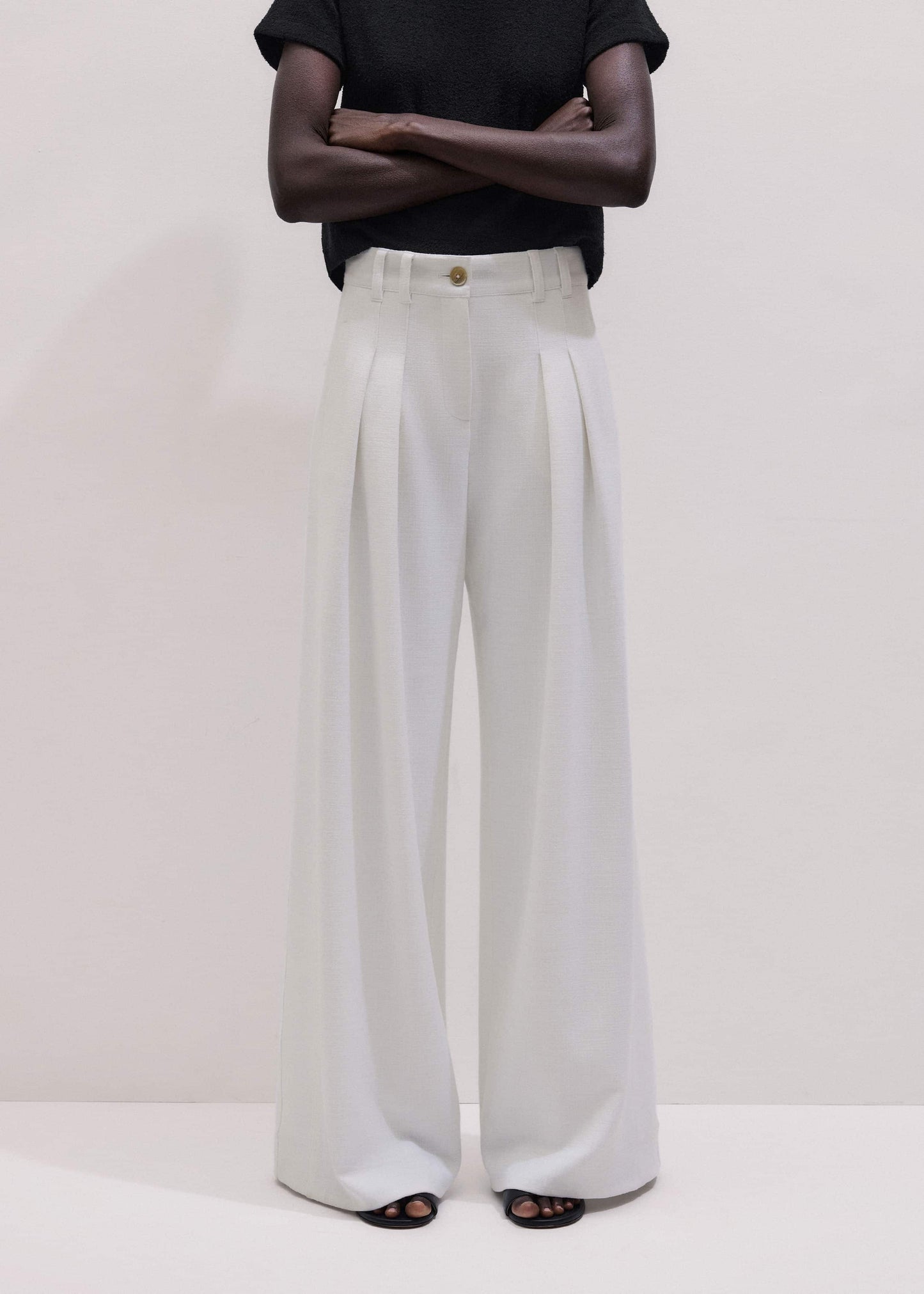 ME and EM Clothing Ivory Double Pleat Wide-Leg Pant