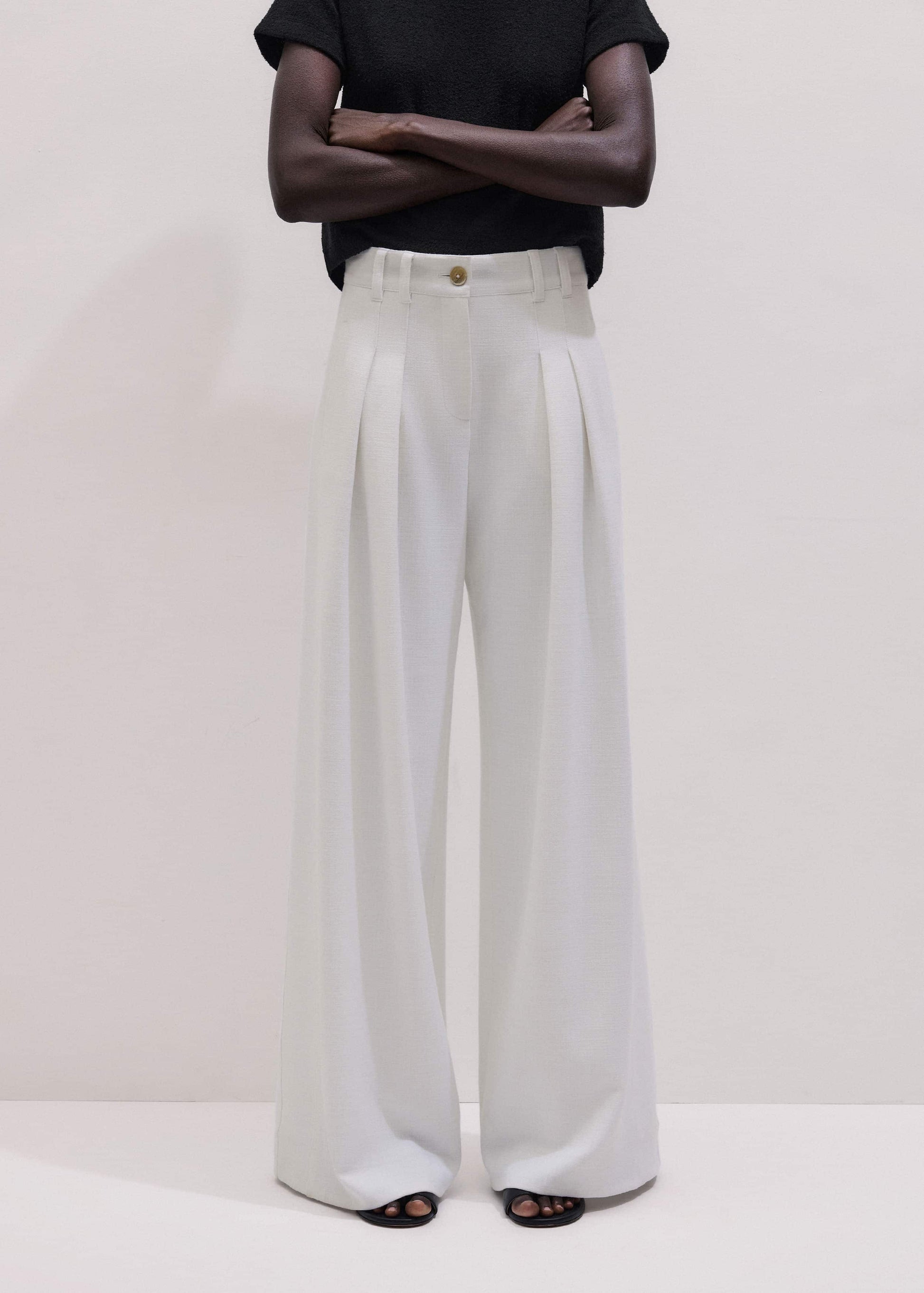 ME and EM Clothing Ivory Double Pleat Wide-Leg Pant