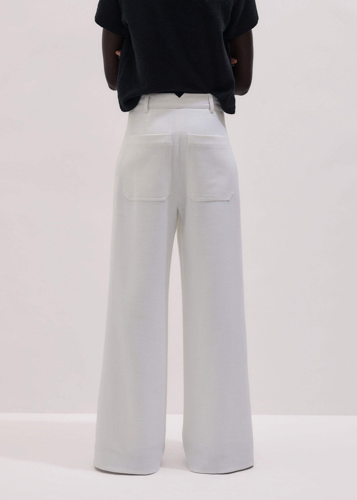 ME and EM Clothing Ivory Double Pleat Wide-Leg Pant