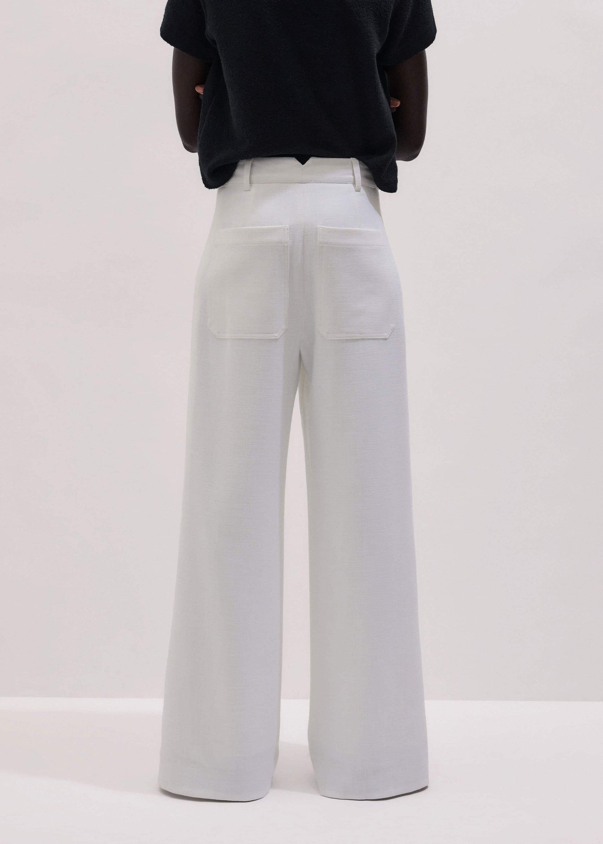 ME and EM Clothing Ivory Double Pleat Wide-Leg Pant