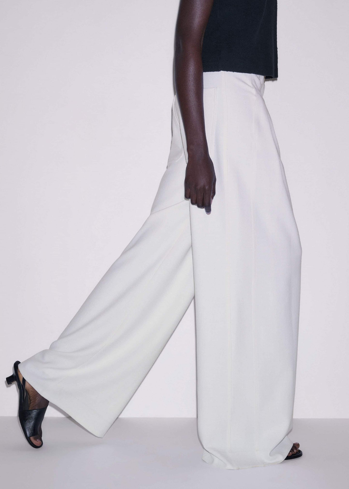 ME and EM Clothing Ivory Double Pleat Wide-Leg Pant