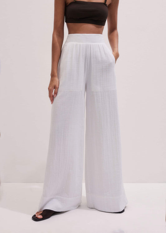 ME and EM Clothing White Cheesecloth Wide-Leg Pant