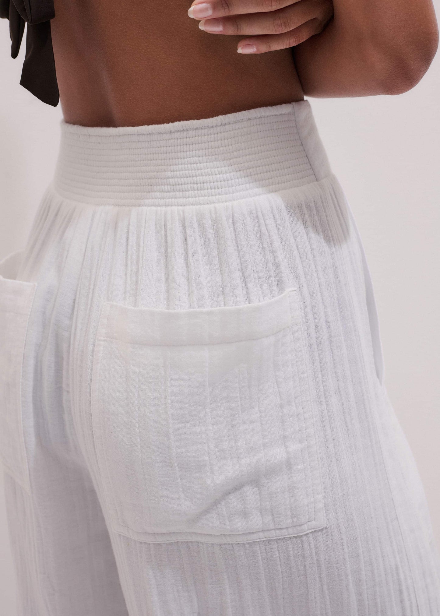 ME and EM Clothing White Cheesecloth Wide-Leg Pant