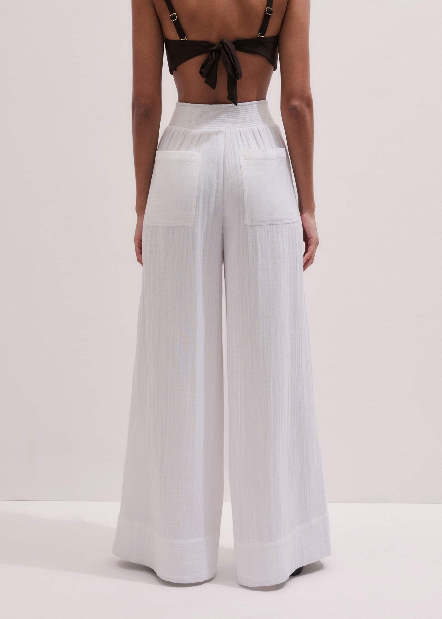 ME and EM Clothing White Cheesecloth Wide-Leg Pant