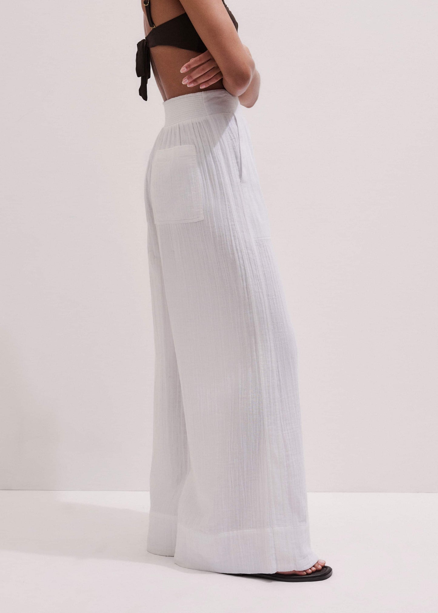 ME and EM Clothing White Cheesecloth Wide-Leg Pant