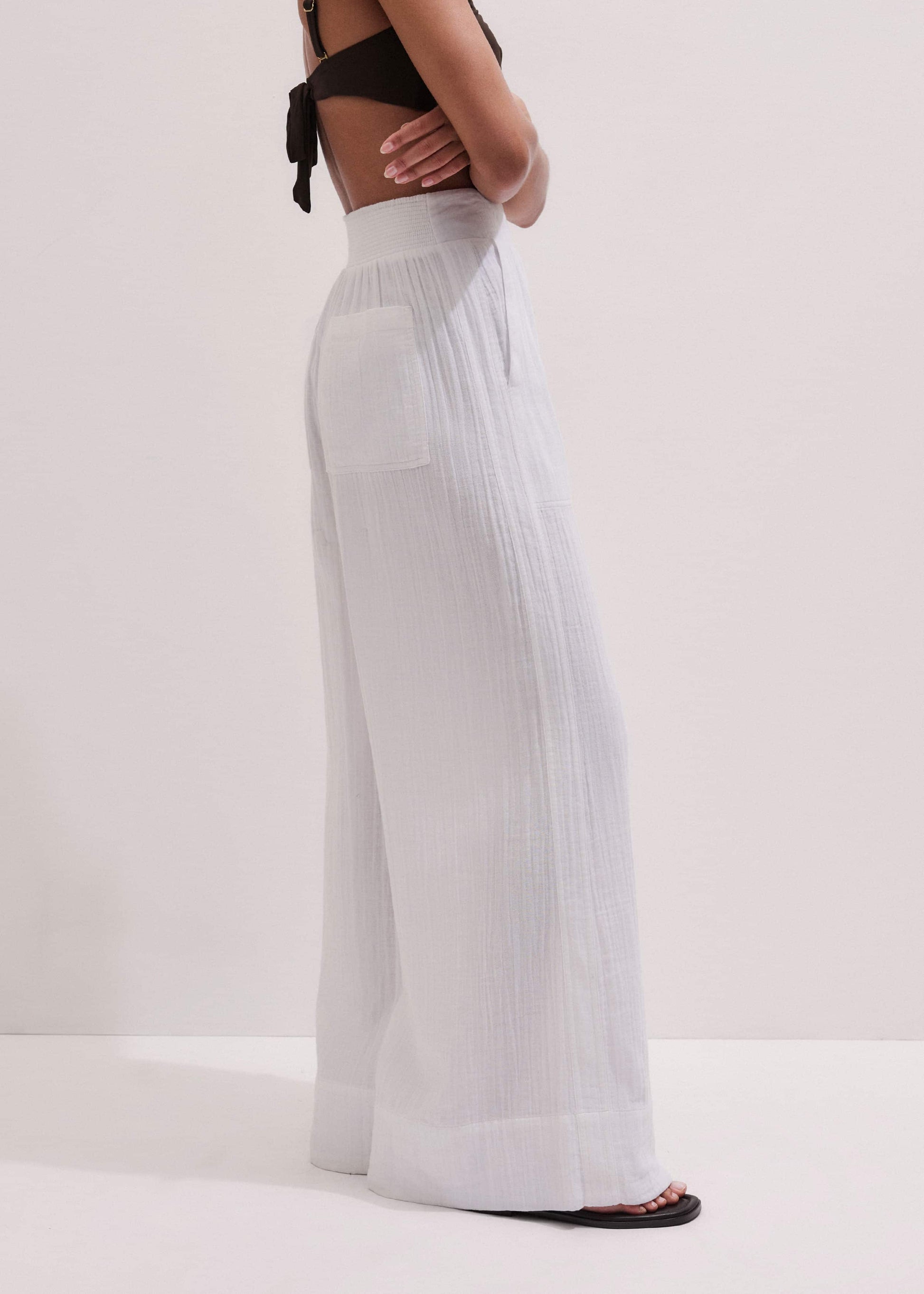 ME and EM Clothing White Cheesecloth Wide-Leg Pant