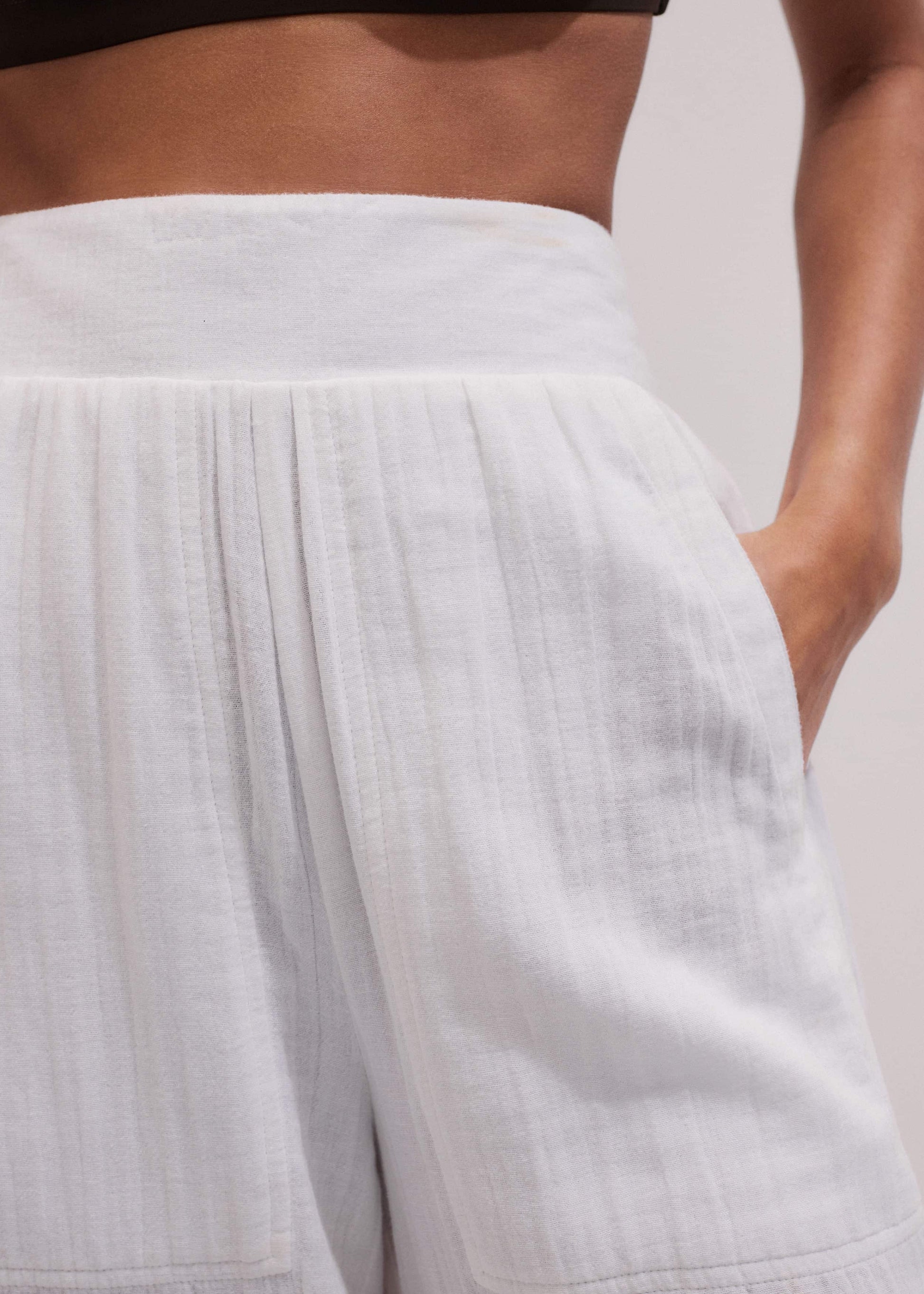 ME and EM Clothing White Cheesecloth Wide-Leg Pant