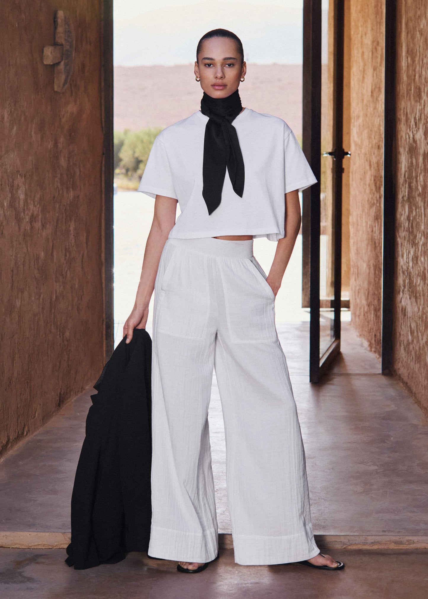 ME and EM Clothing White Cheesecloth Wide-Leg Pant