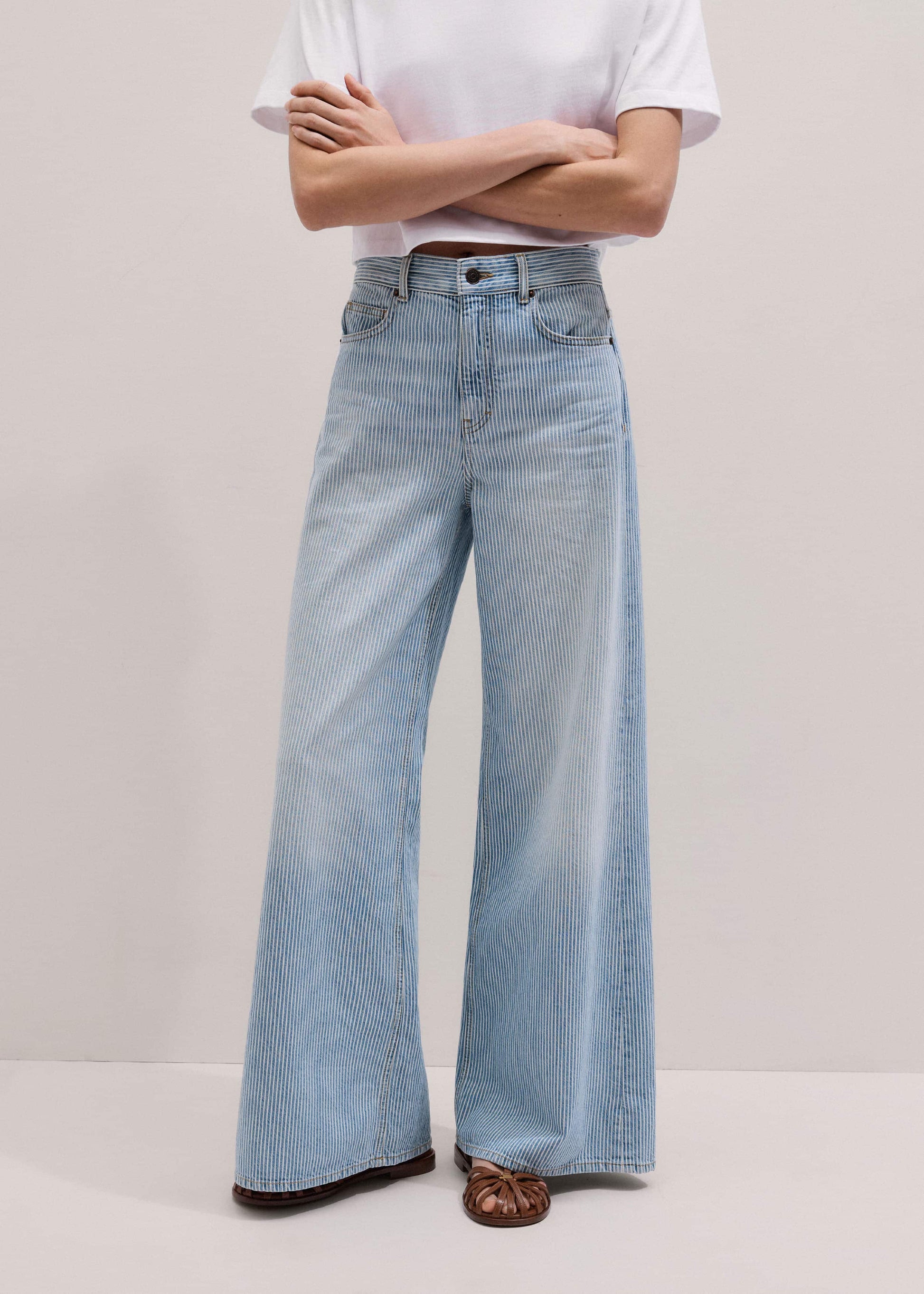 ME and EM Clothing Blue Micro Stripe Ultimate Wide-Leg Jean