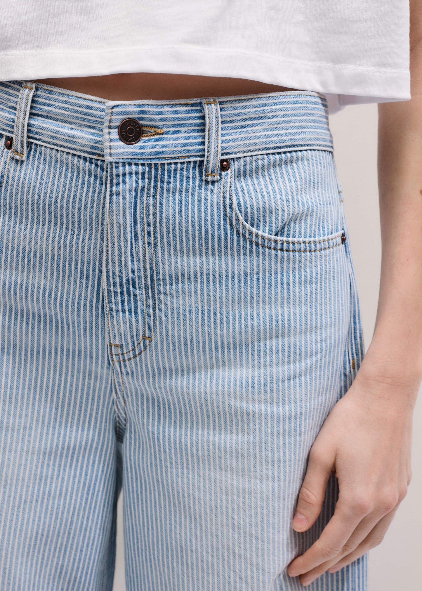 ME and EM Clothing Blue Micro Stripe Ultimate Wide-Leg Jean