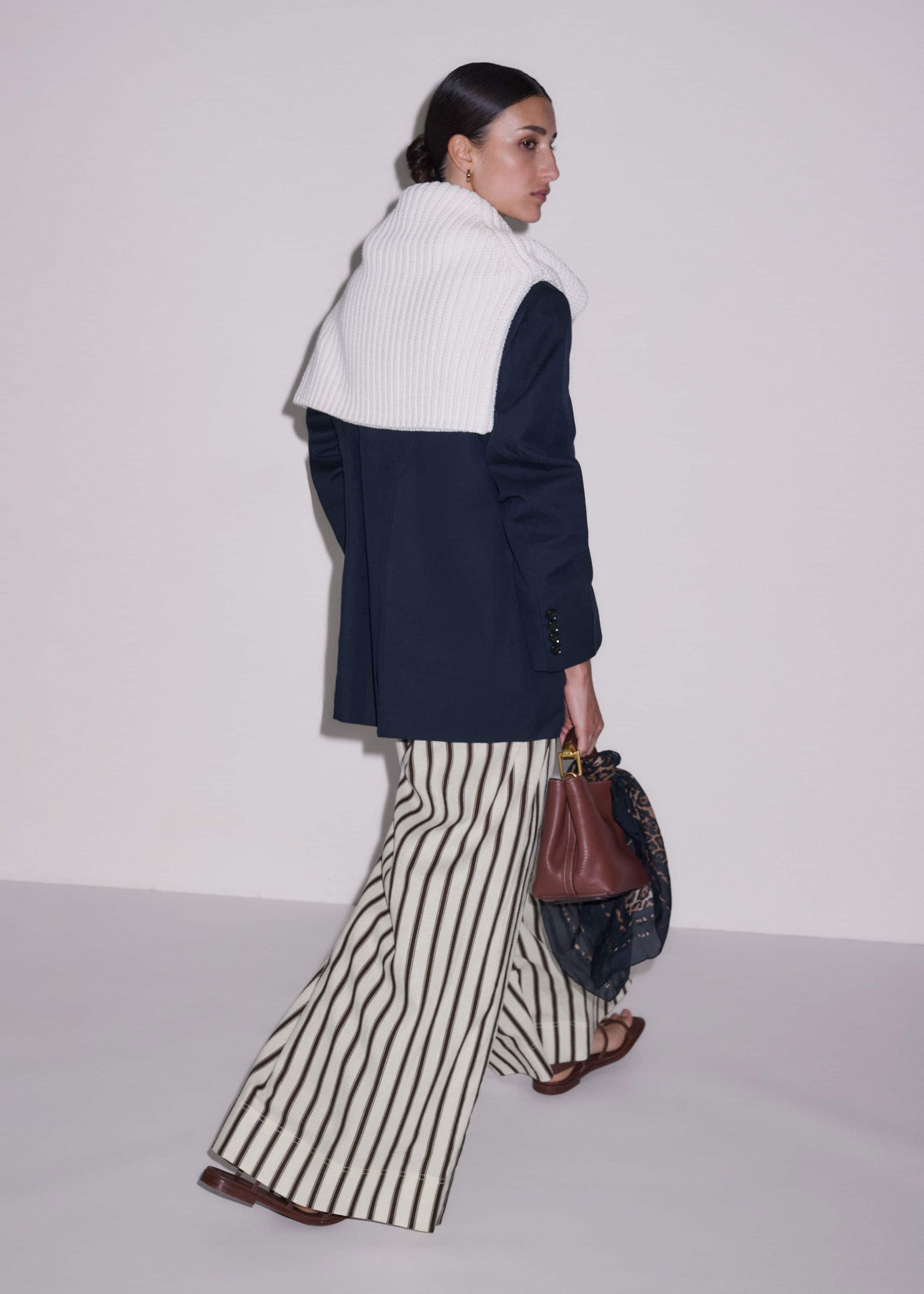 ME and EM Clothing Cream Linen-Blend Spring Stripe Wide-Leg Pant