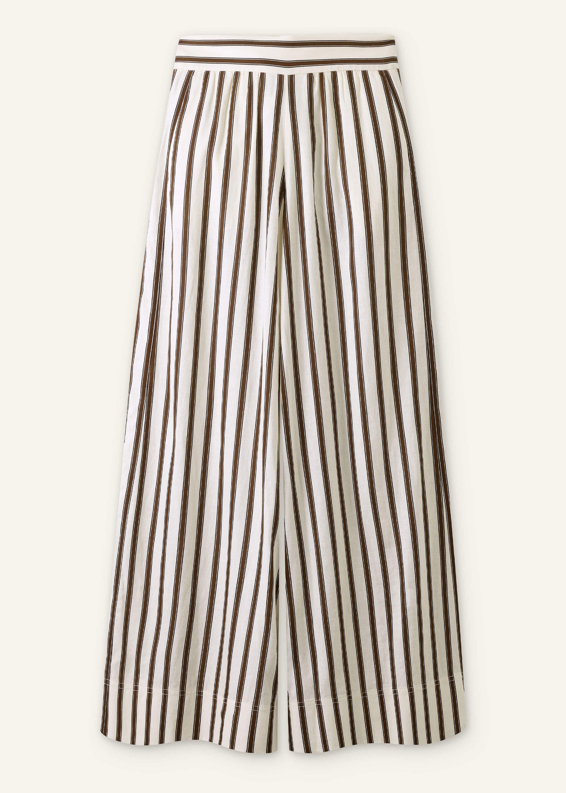 ME and EM Clothing Cream Linen-Blend Spring Stripe Wide-Leg Pant