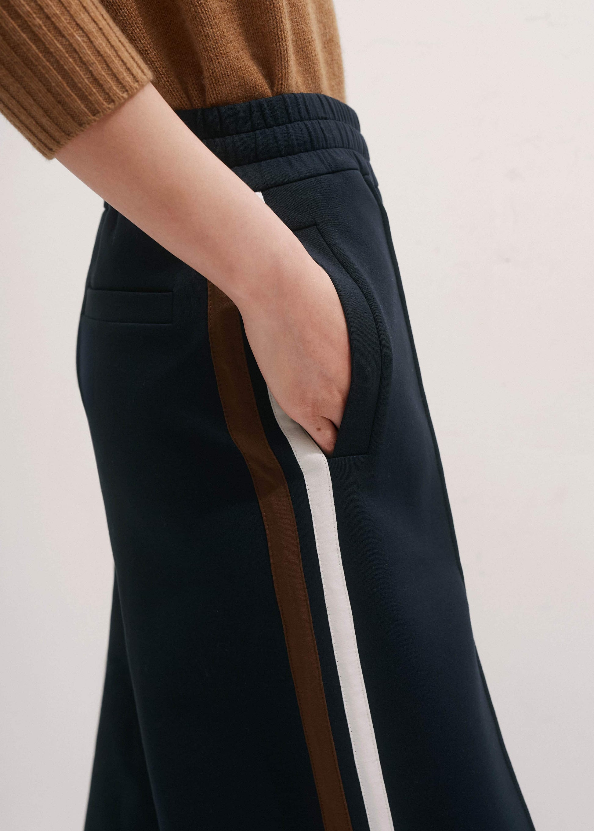 ME and EM Clothing Navy Side Stripe Stretch Jersey Icon Track Pant