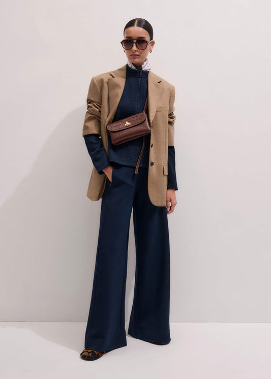 ME and EM Clothing Navy Cable Jacquard Wide-Leg Pant