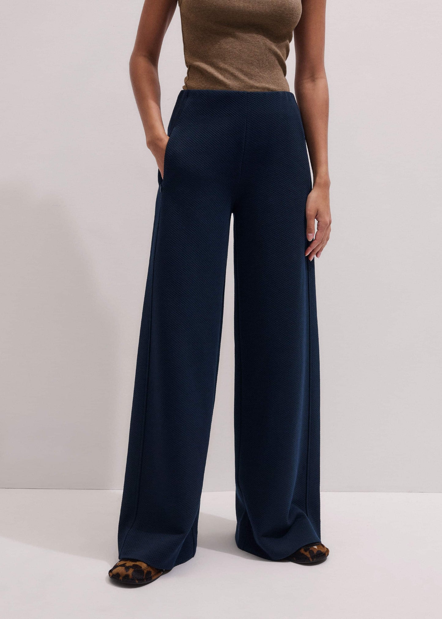 ME and EM Clothing Navy Cable Jacquard Wide-Leg Pant