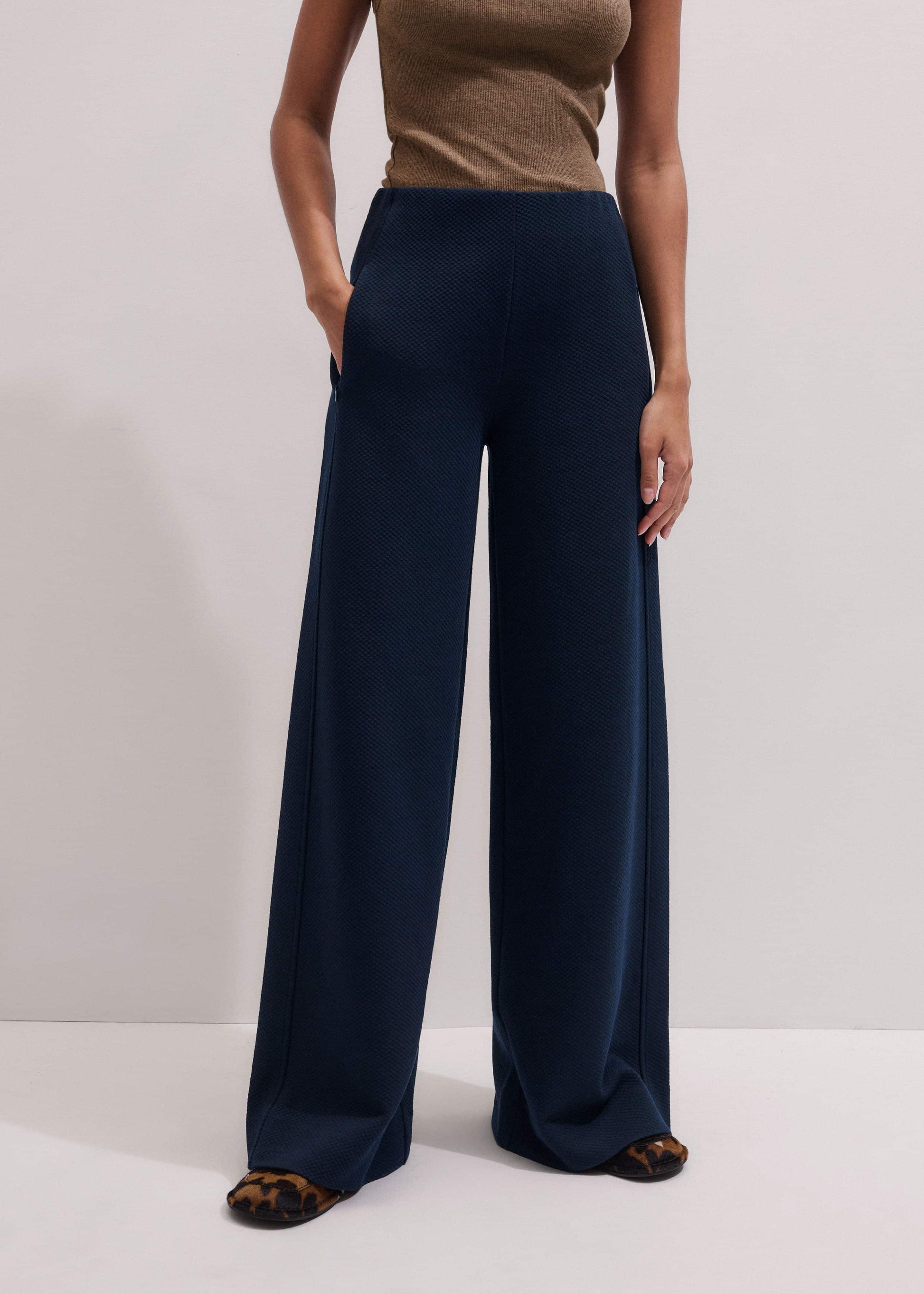 ME and EM Clothing Navy Cable Jacquard Wide-Leg Pant
