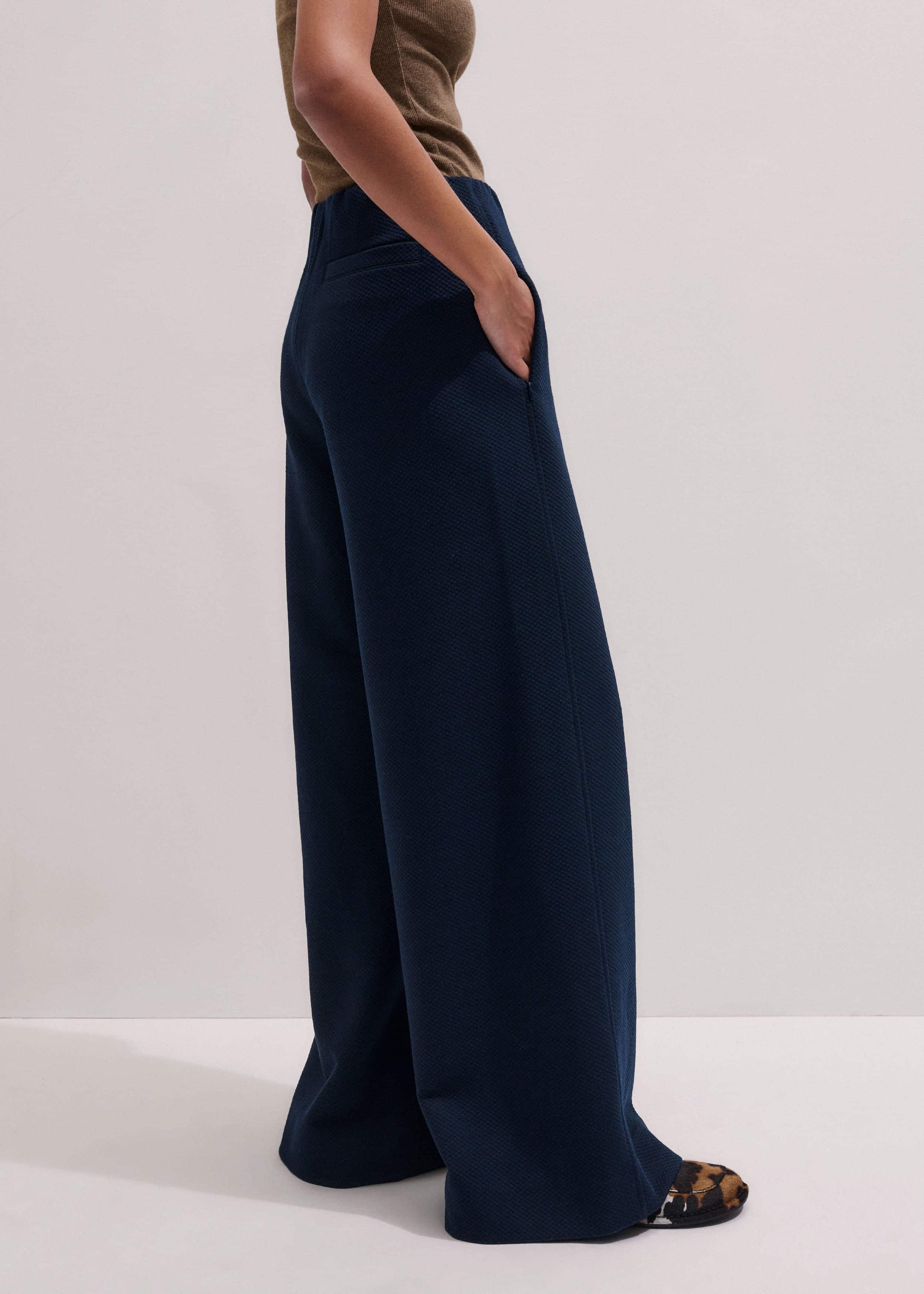 ME and EM Clothing Navy Cable Jacquard Wide-Leg Pant