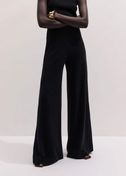 ME and EM Clothing Black Textured Wide-Leg Palazzo Pant