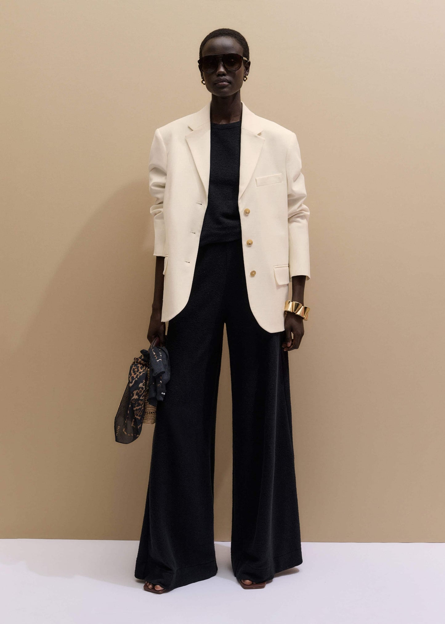 ME and EM Clothing Black Textured Wide-Leg Palazzo Pant