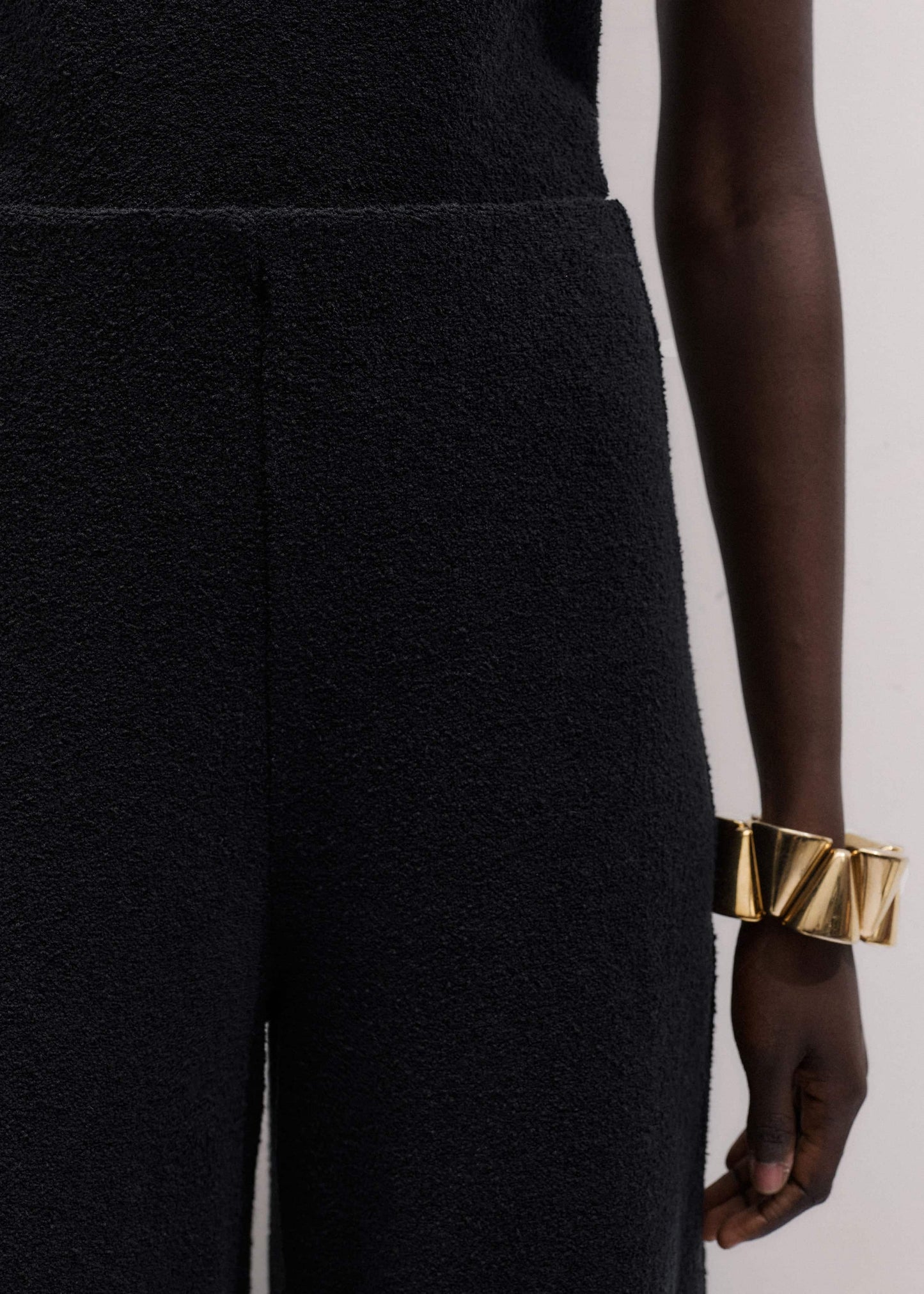 ME and EM Clothing Black Textured Wide-Leg Palazzo Pant