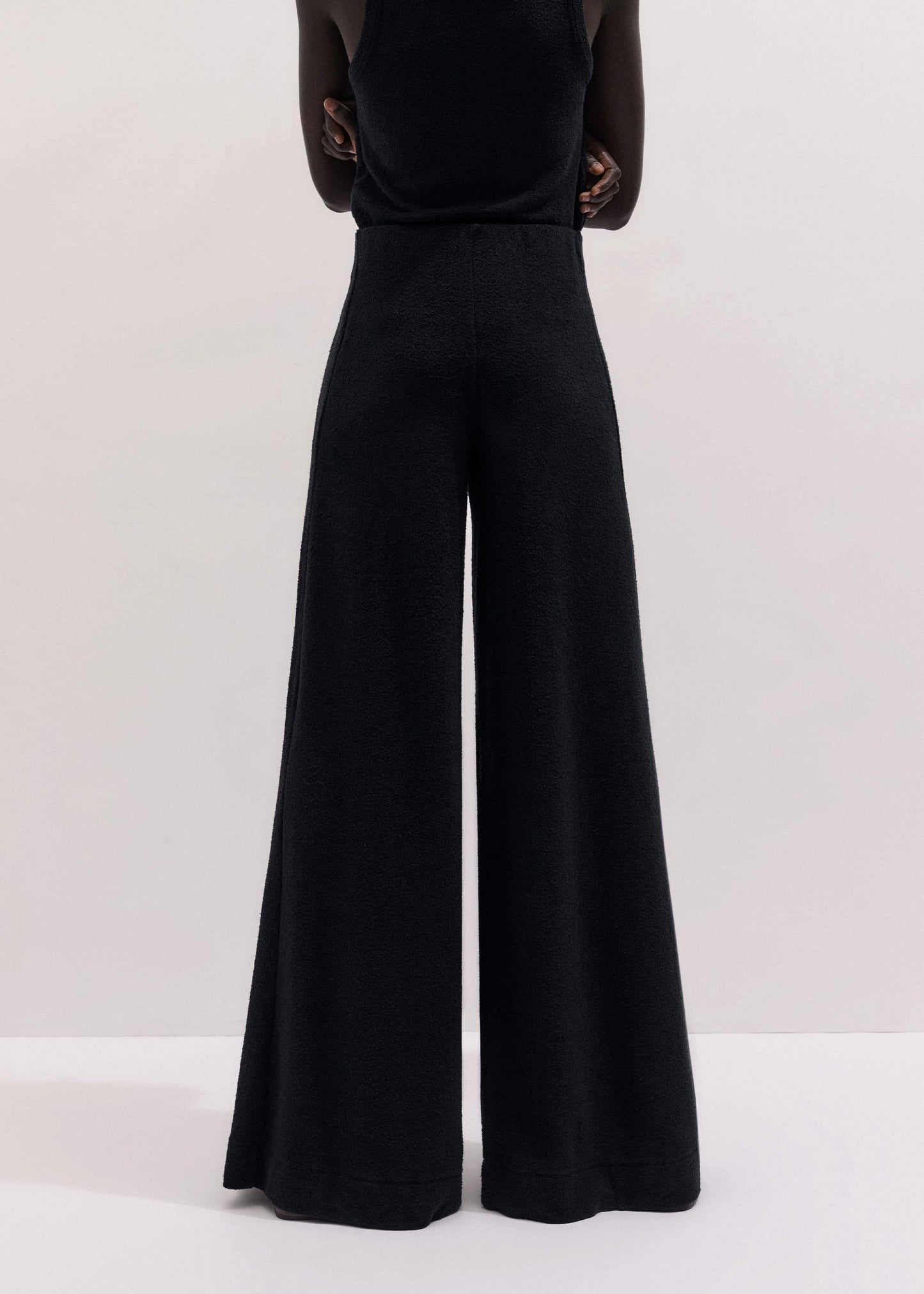 ME and EM Clothing Black Textured Wide-Leg Palazzo Pant